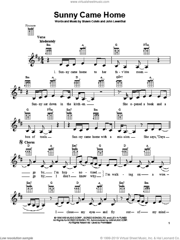 Sunny Came Home sheet music for ukulele by Shawn Colvin, intermediate skill level