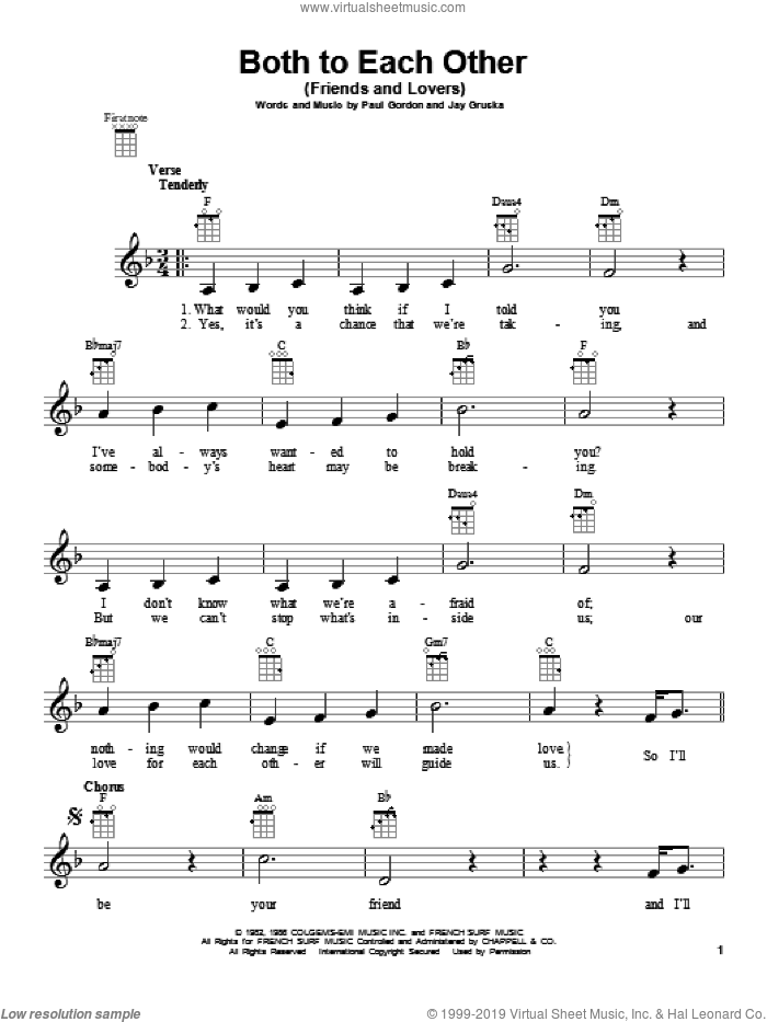 Both To Each Other (Friends and Lovers) sheet music for ukulele by Eddie Rabbitt & Juice Newton, intermediate skill level