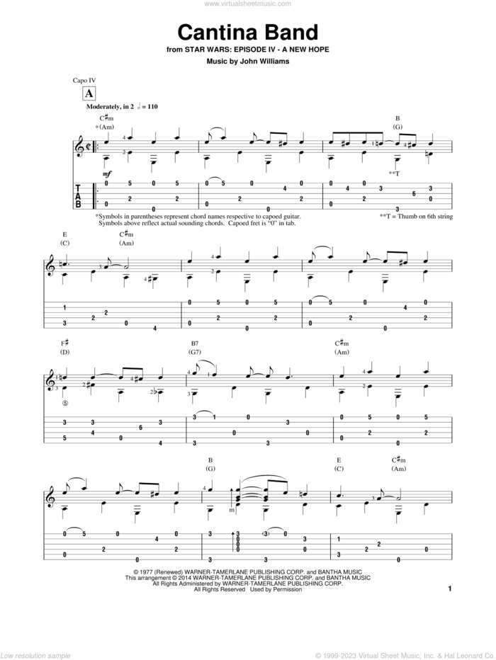 Cantina Band (from Star Wars: A New Hope) (arr. Ben Woolman) sheet music for guitar solo by John Williams and Ben Woolman, classical score, intermediate skill level