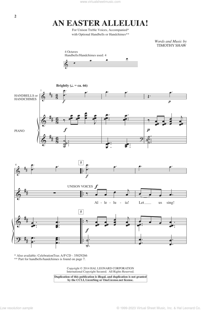 An Easter Alleluia sheet music for choir (Unison) by Timothy Shaw, intermediate skill level