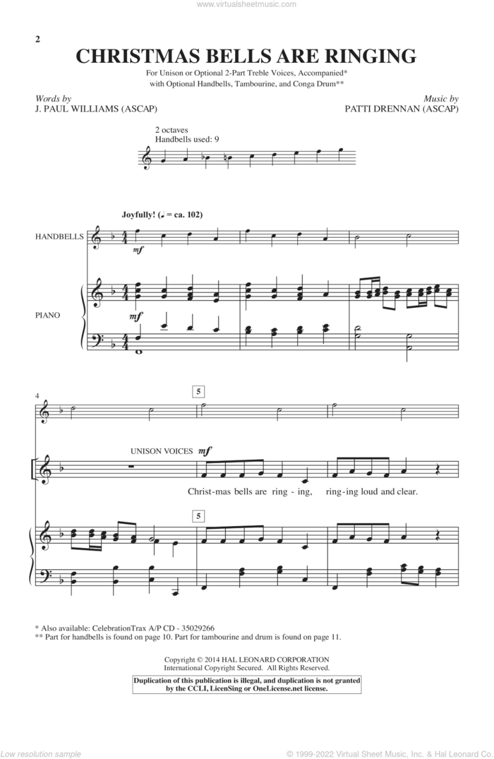 Christmas Bells Are Ringing sheet music for choir (2-Part) by Patti Drennan, intermediate duet