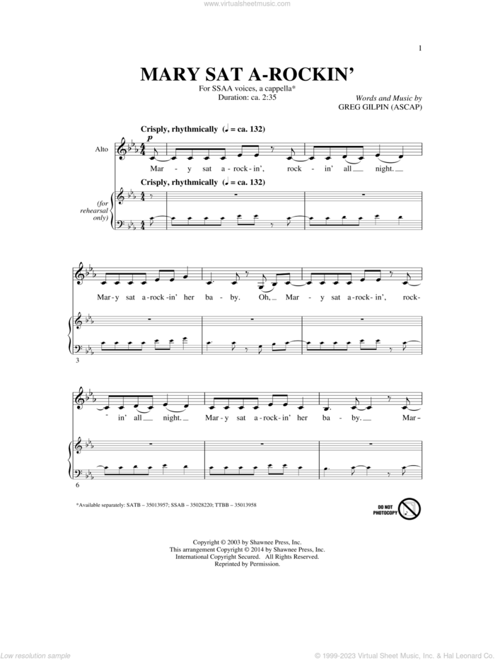 Mary Sat A-Rockin' sheet music for choir (SSAA: soprano, alto) by Greg Gilpin, intermediate skill level
