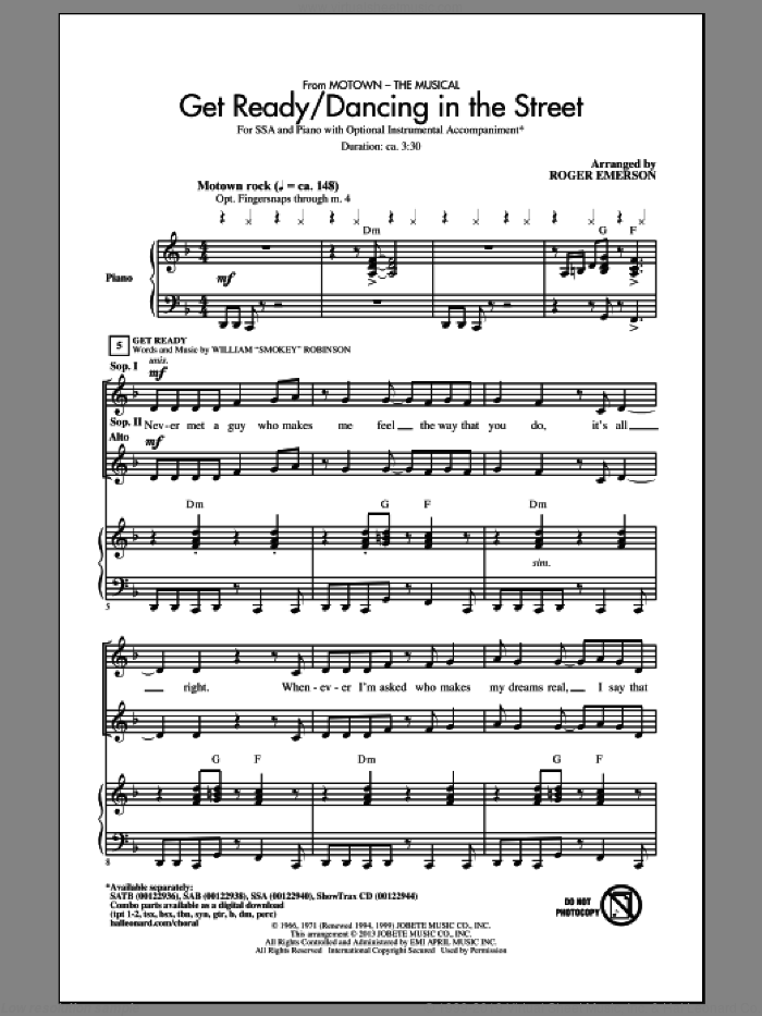 Get Ready/Dancing In The Street (from Motown The Musical) sheet music for choir (SSA: soprano, alto) by Roger Emerson, intermediate skill level