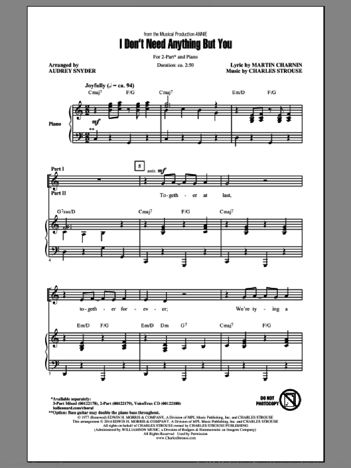 I Don't Need Anything But You sheet music for choir (2-Part) by Audrey Snyder, intermediate duet