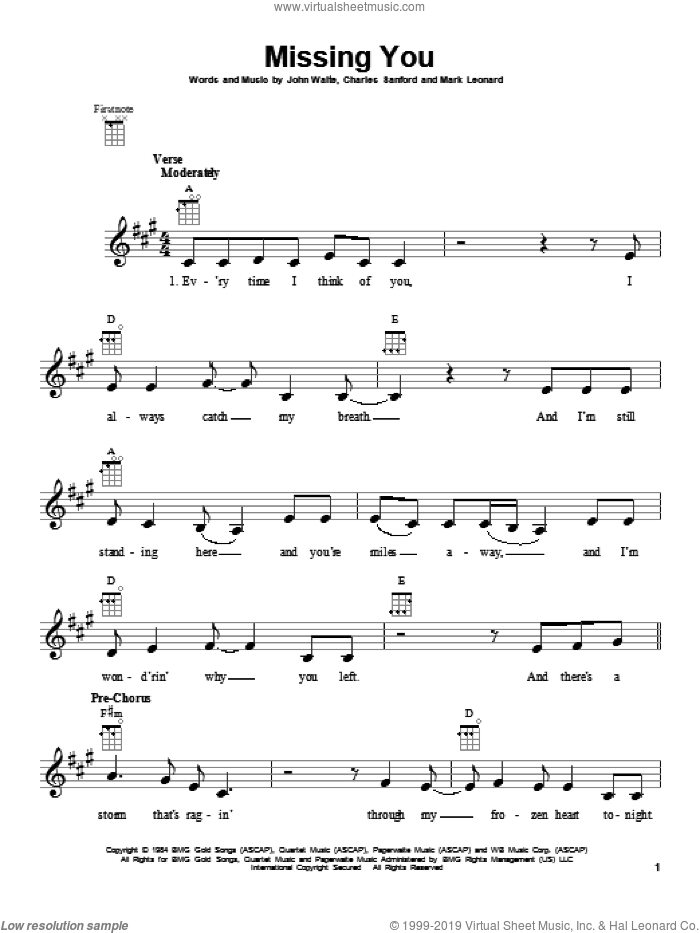 Missing You sheet music for ukulele by John Waite, intermediate skill level