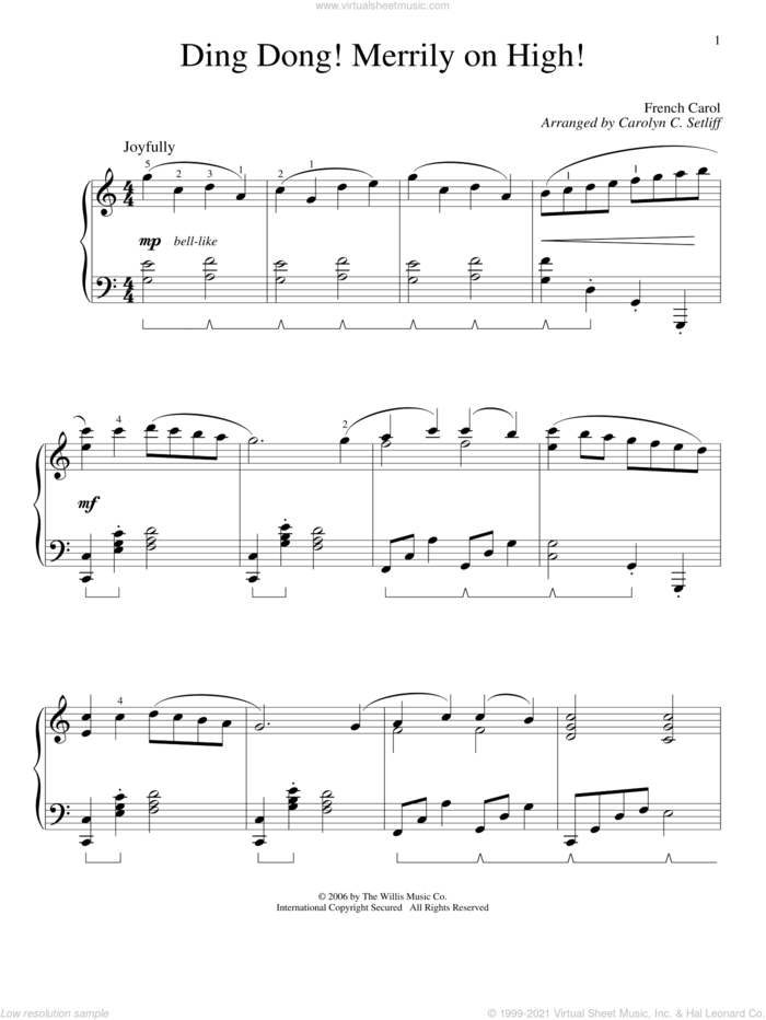Ding Dong! Merrily On High! sheet music for piano solo (elementary), beginner piano (elementary)