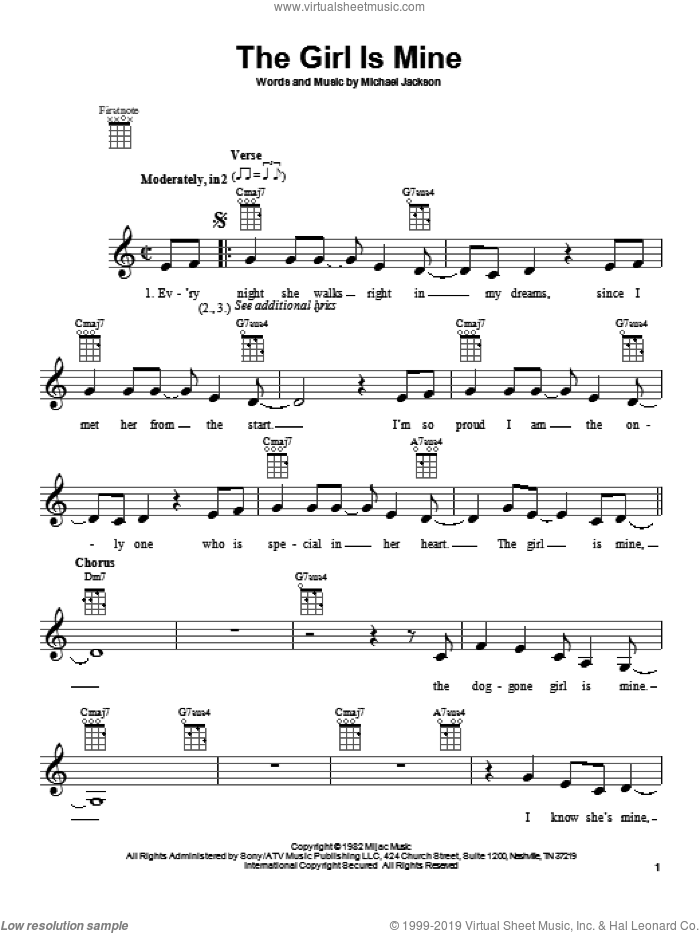 The Girl Is Mine sheet music for ukulele by Michael Jackson and Paul McCartney and Michael Jackson, intermediate skill level