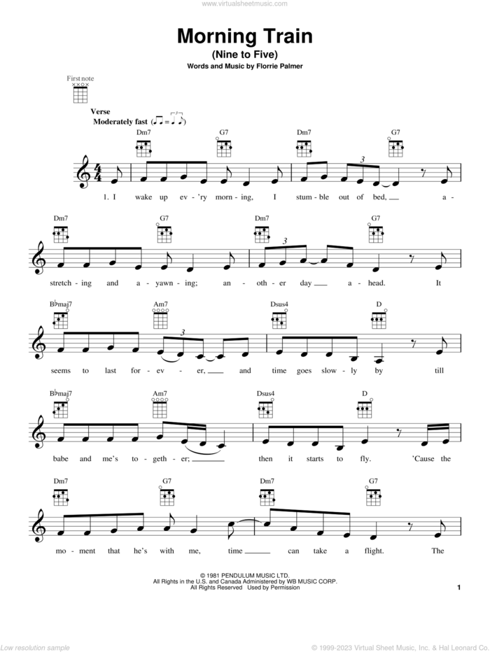 Morning Train (Nine To Five) sheet music for ukulele by Sheena Easton, intermediate skill level