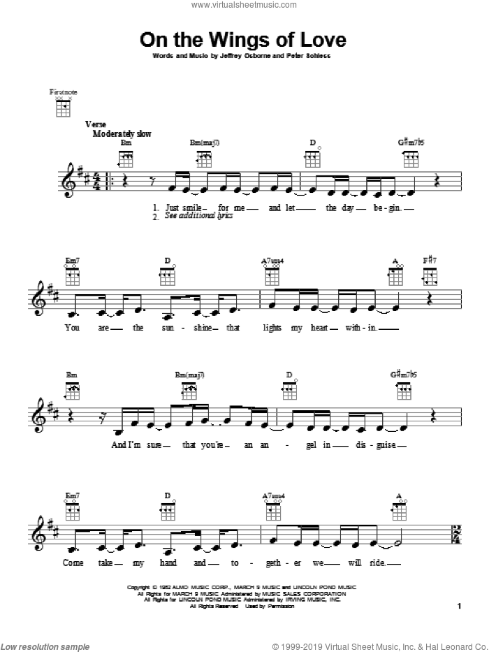 On The Wings Of Love sheet music for ukulele by Jeffrey Osborne, intermediate skill level