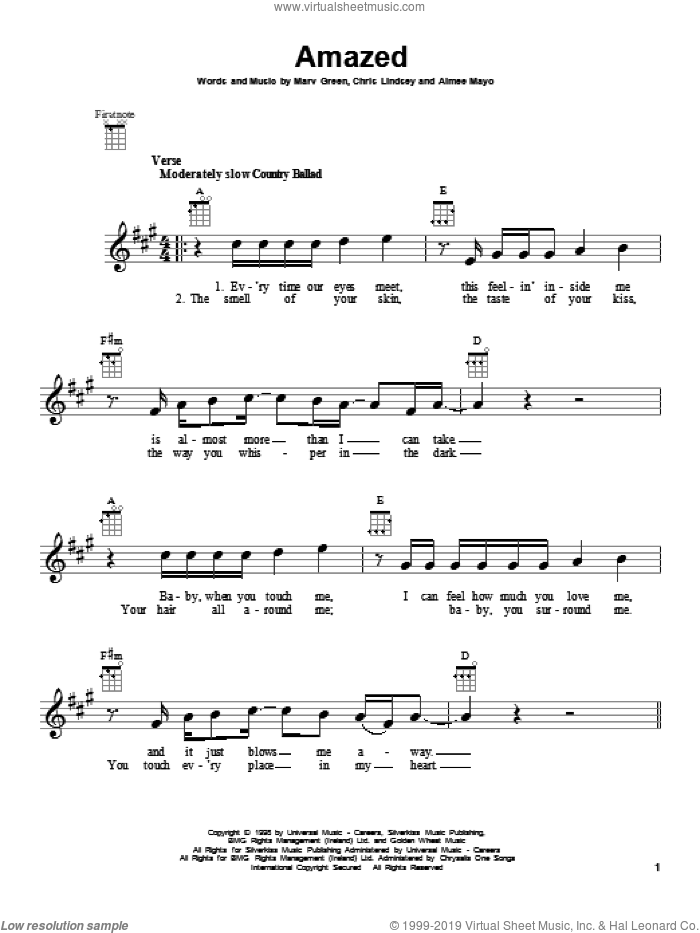 Amazed sheet music for ukulele by Lonestar, intermediate skill level