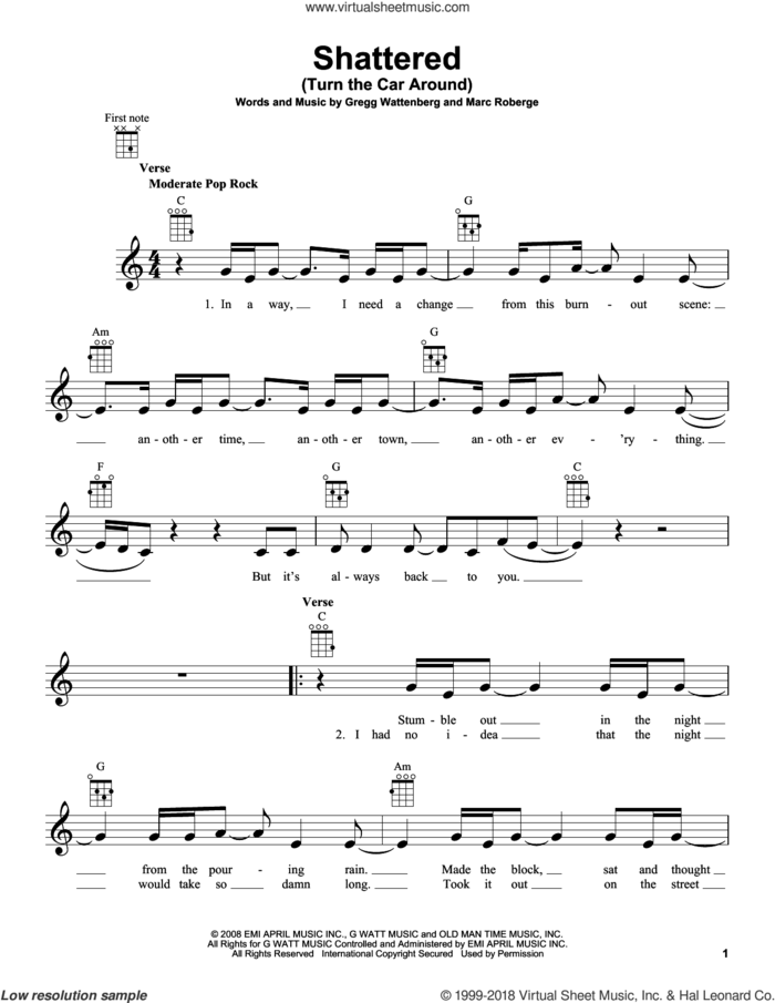 Shattered (Turn The Car Around) sheet music for ukulele by O.A.R., intermediate skill level