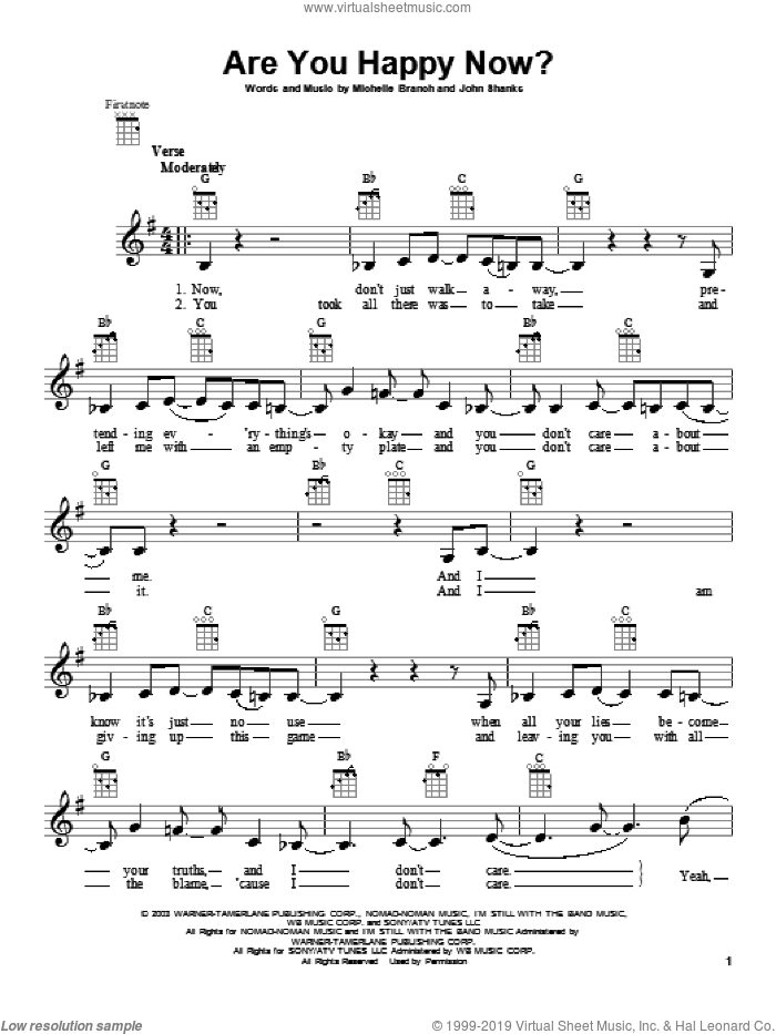 Are You Happy Now? sheet music for ukulele by Michelle Branch, intermediate skill level