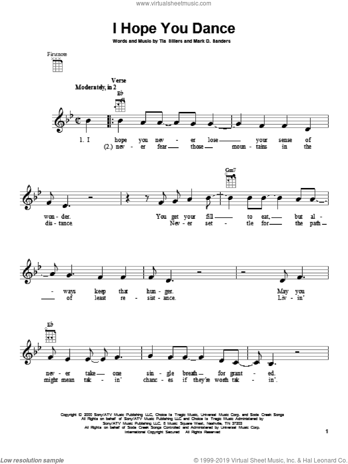 I Hope You Dance sheet music for ukulele by Lee Ann Womack with Sons of the Desert, intermediate skill level