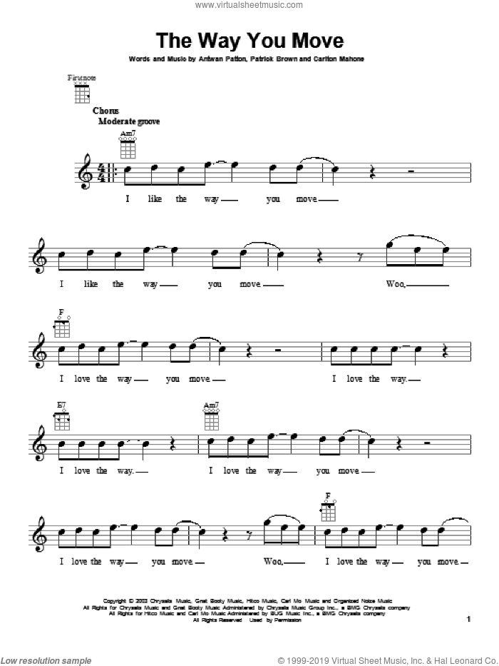 The Way You Move sheet music for ukulele by Outkast featuring Sleepy Brown, intermediate skill level