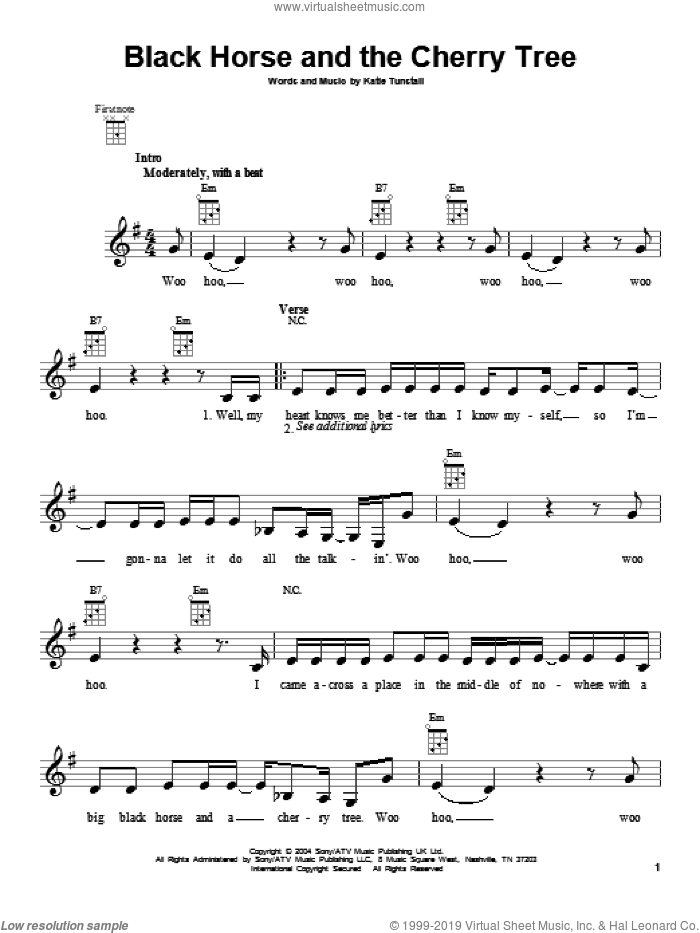 Black Horse And The Cherry Tree sheet music for ukulele by KT Tunstall, intermediate skill level
