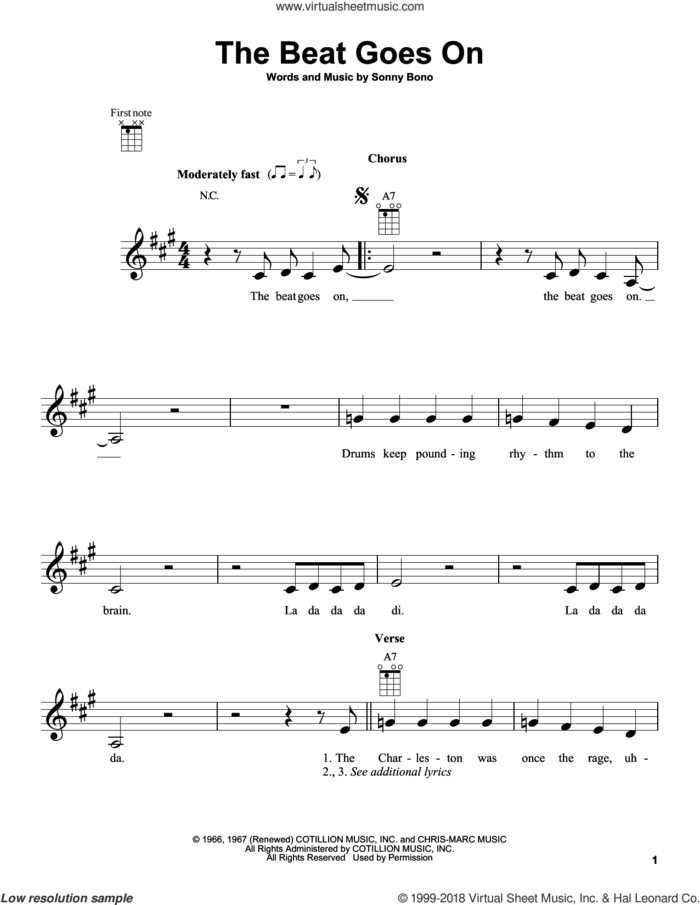 The Beat Goes On sheet music for ukulele by Sonny Bono, intermediate skill level