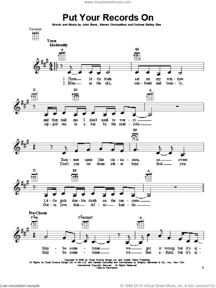 Put Your Records On sheet music for ukulele by Corinne Bailey Rae, intermediate skill level