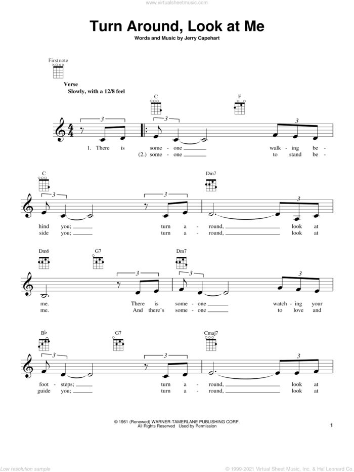 Turn Around, Look At Me sheet music for ukulele by The Lettermen, intermediate skill level