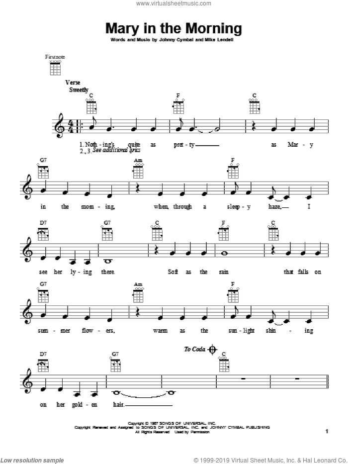 Mary In The Morning sheet music for ukulele by Elvis Presley, intermediate skill level