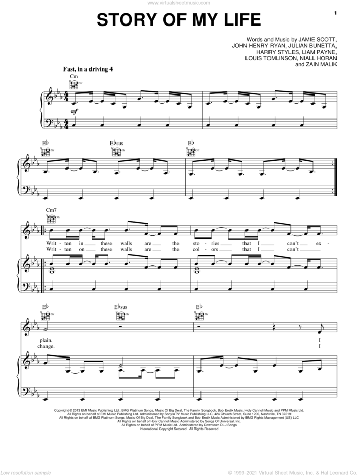 Story Of My Life sheet music for voice, piano or guitar by One Direction, intermediate skill level