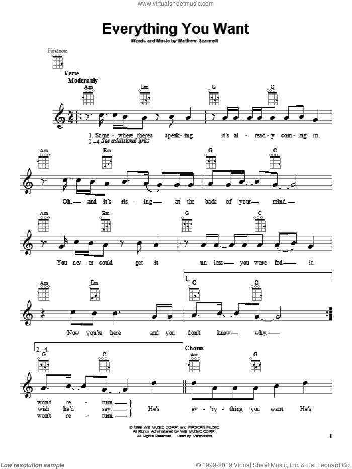 Everything You Want sheet music for ukulele by Vertical Horizon, intermediate skill level