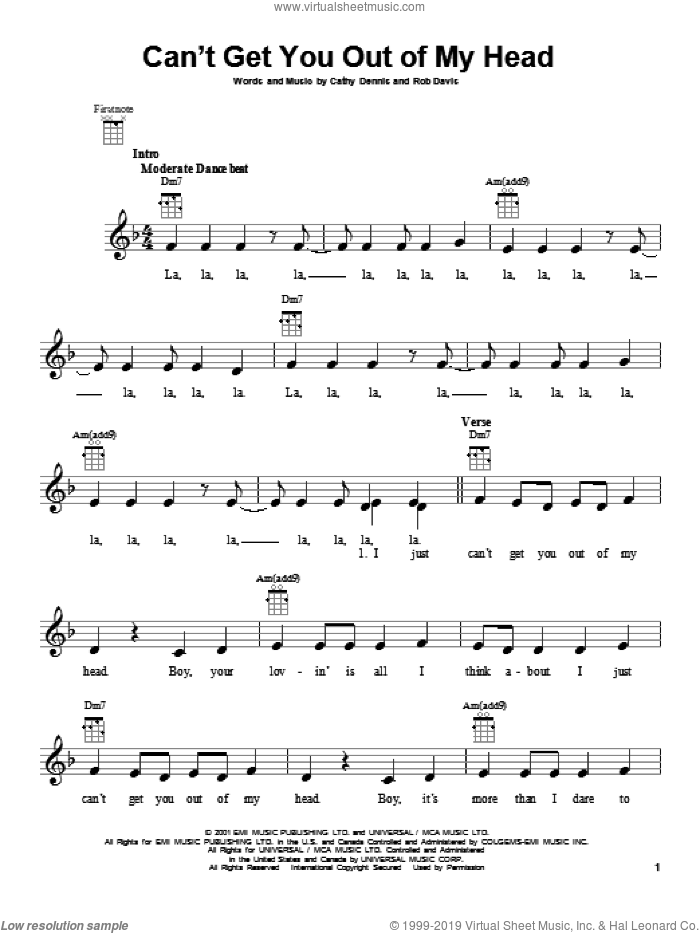 Can't Get You Out Of My Head sheet music for ukulele by Kylie Minogue, intermediate skill level