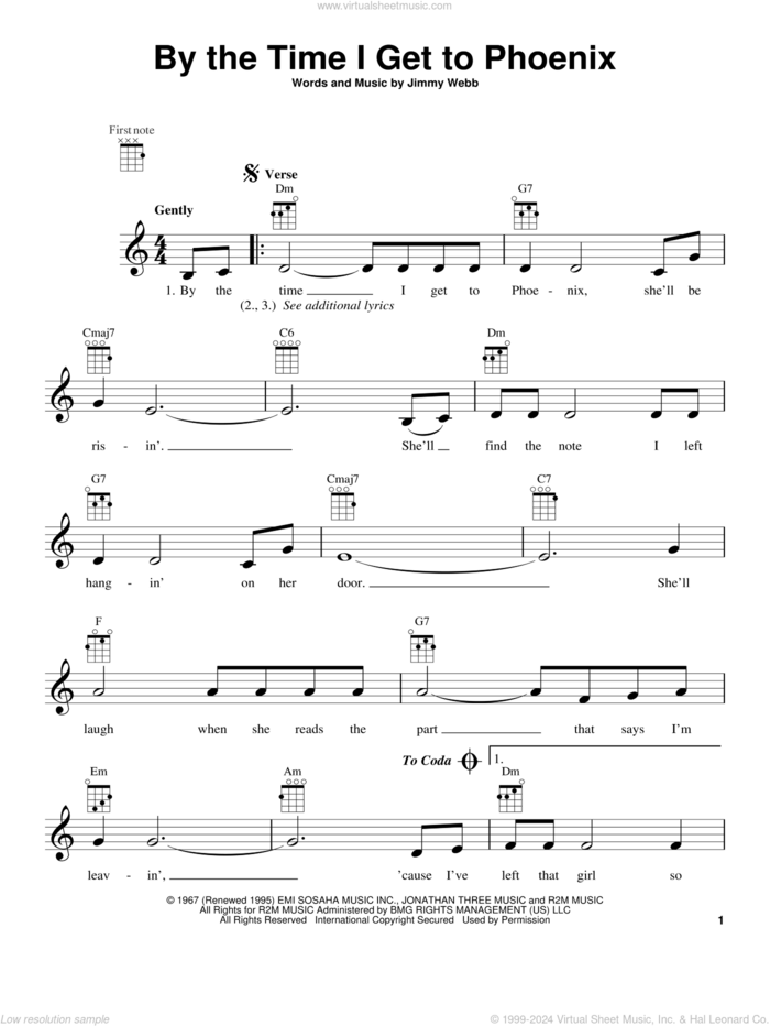 By The Time I Get To Phoenix sheet music for ukulele by Glen Campbell and Isaac Hayes, intermediate skill level