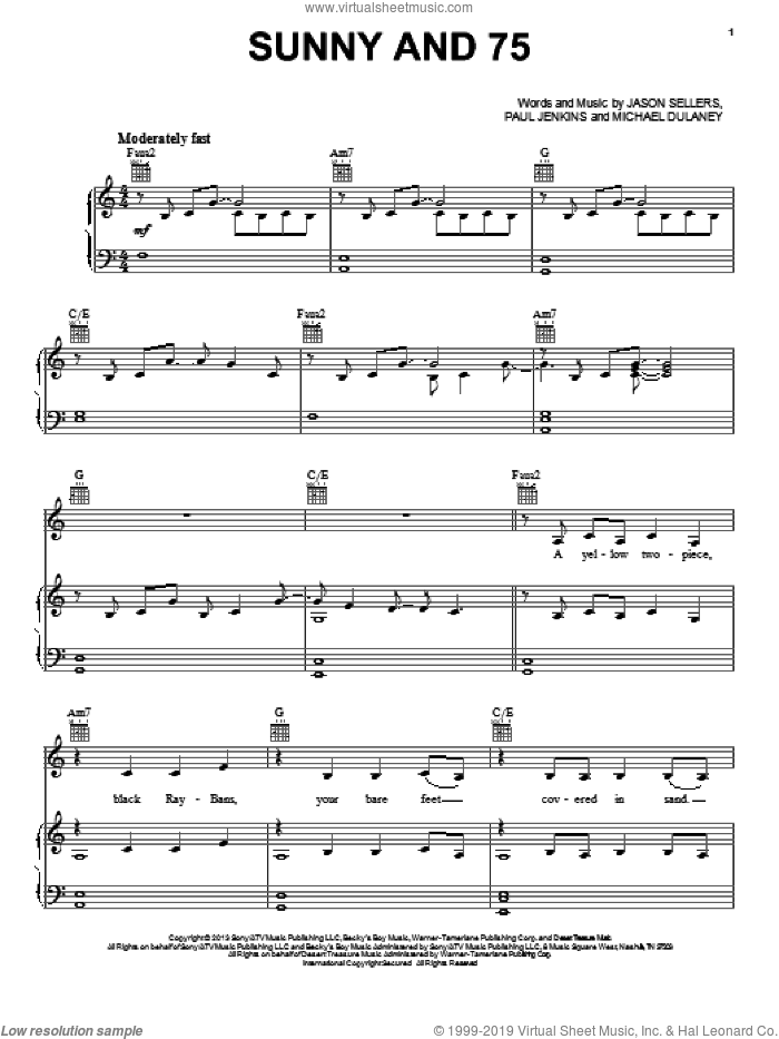 Sunny And 75 sheet music for voice, piano or guitar by Joe Nichols, intermediate skill level