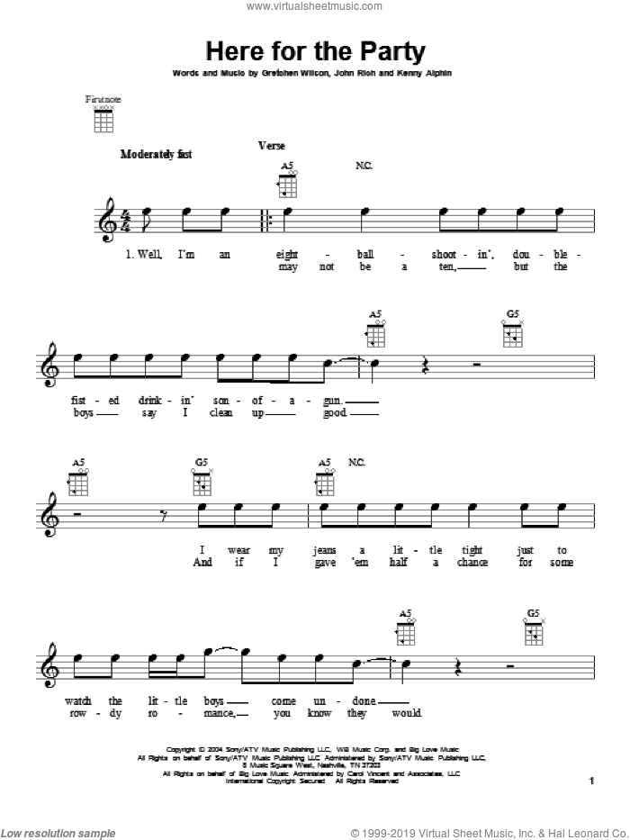 Here For The Party sheet music for ukulele by Gretchen Wilson, intermediate skill level