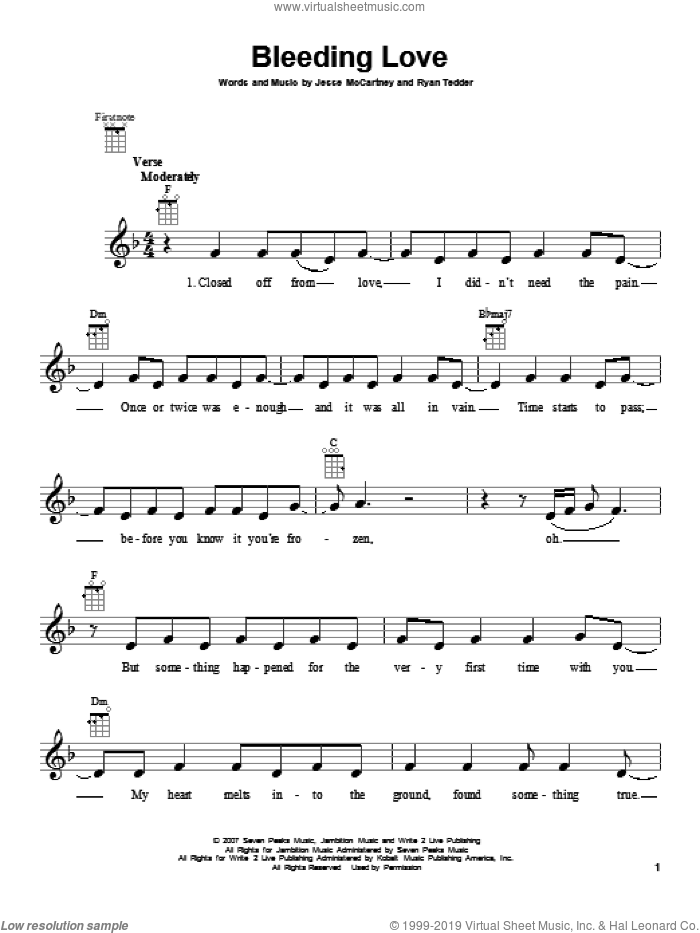 Bleeding Love sheet music for ukulele by Leona Lewis, intermediate skill level
