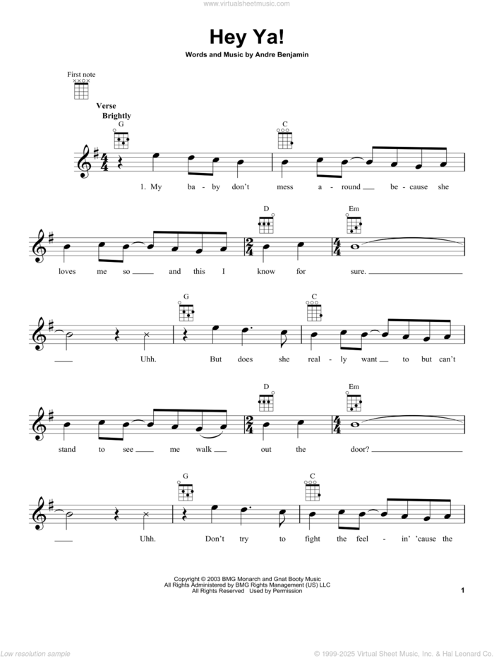 Hey Ya! sheet music for ukulele by OutKast, intermediate skill level