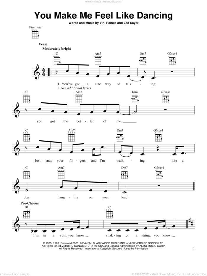 You Make Me Feel Like Dancing sheet music for ukulele by Leo Sayer, intermediate skill level