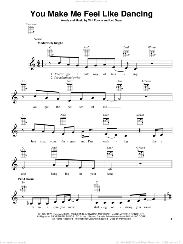 You Make Me Feel Like Dancing sheet music for ukulele by Leo Sayer, intermediate skill level