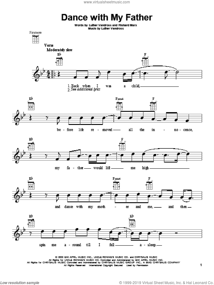 Dance With My Father sheet music for ukulele by Luther Vandross, intermediate skill level