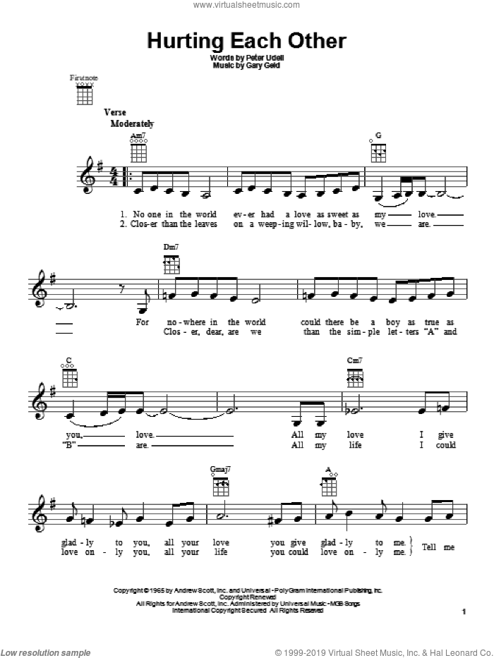 Hurting Each Other sheet music for ukulele by Carpenters, intermediate skill level