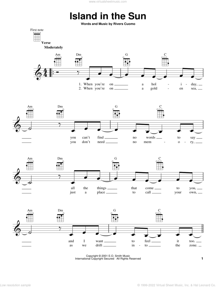 Island In The Sun sheet music for ukulele by Weezer, intermediate skill level