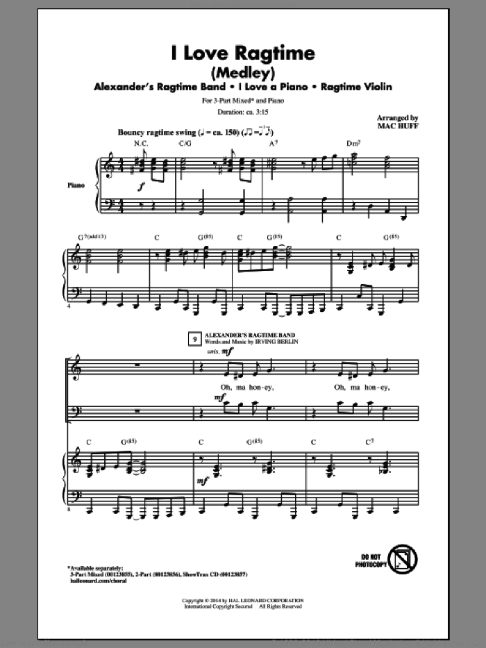 I Love Ragtime (Medley) sheet music for choir (3-Part Mixed) by Mac Huff, intermediate skill level