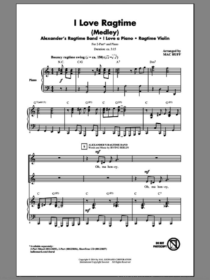 I Love Ragtime (Medley) sheet music for choir (2-Part) by Mac Huff, intermediate duet