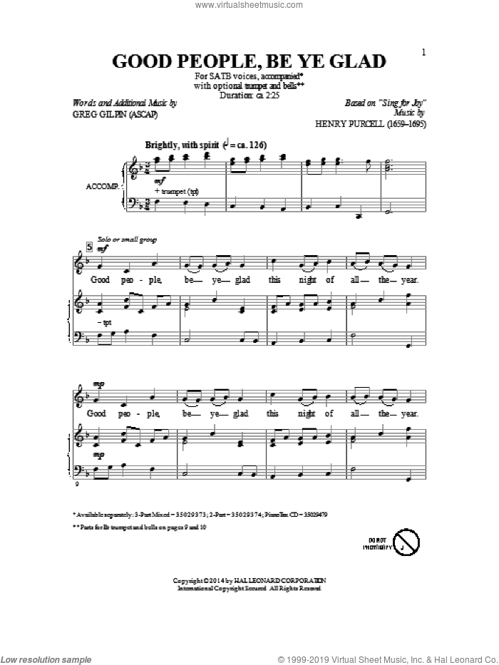 Good People, Be Ye Glad sheet music for choir (SATB: soprano, alto, tenor, bass) by Greg Gilpin, intermediate skill level