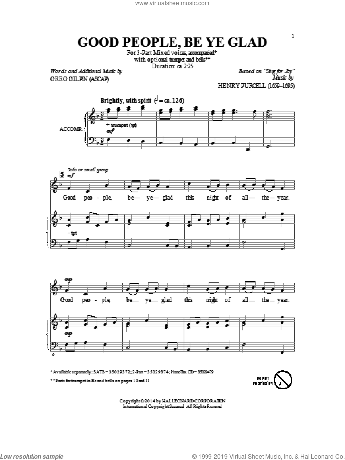 Good People, Be Ye Glad sheet music for choir (3-Part Mixed) by Greg Gilpin, intermediate skill level