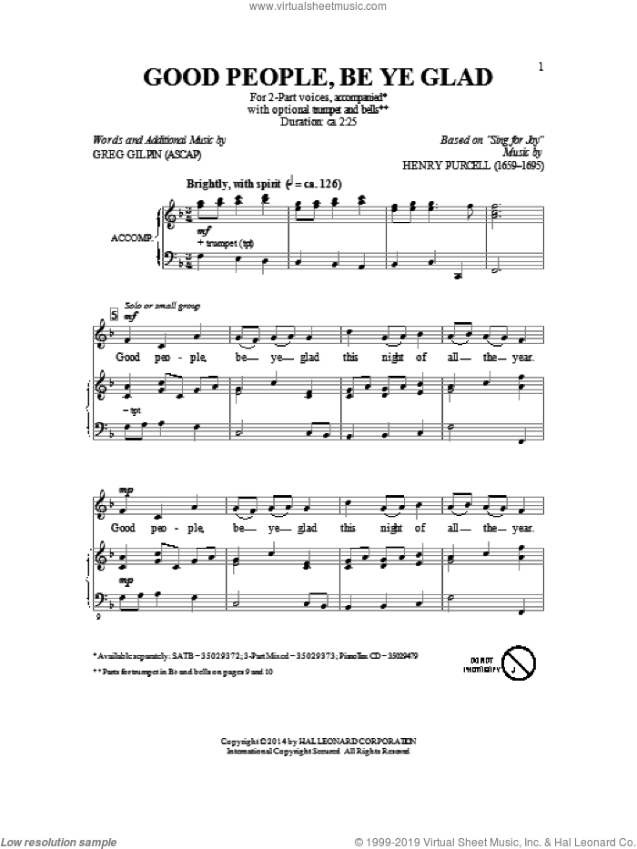 Good People, Be Ye Glad sheet music for choir (2-Part) by Greg Gilpin, intermediate duet