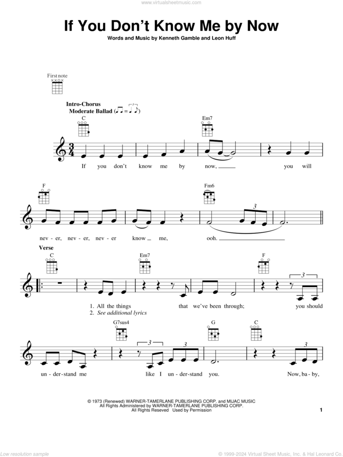 If You Don't Know Me By Now sheet music for ukulele by Harold Melvin, intermediate skill level
