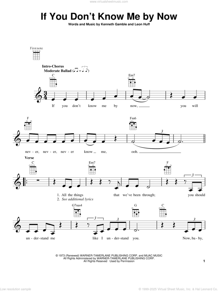 If You Don't Know Me By Now sheet music for ukulele by Harold Melvin, intermediate skill level