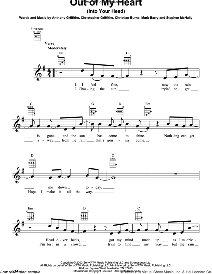 Out Of My Heart (Into Your Head) sheet music for ukulele by BBMak, intermediate skill level