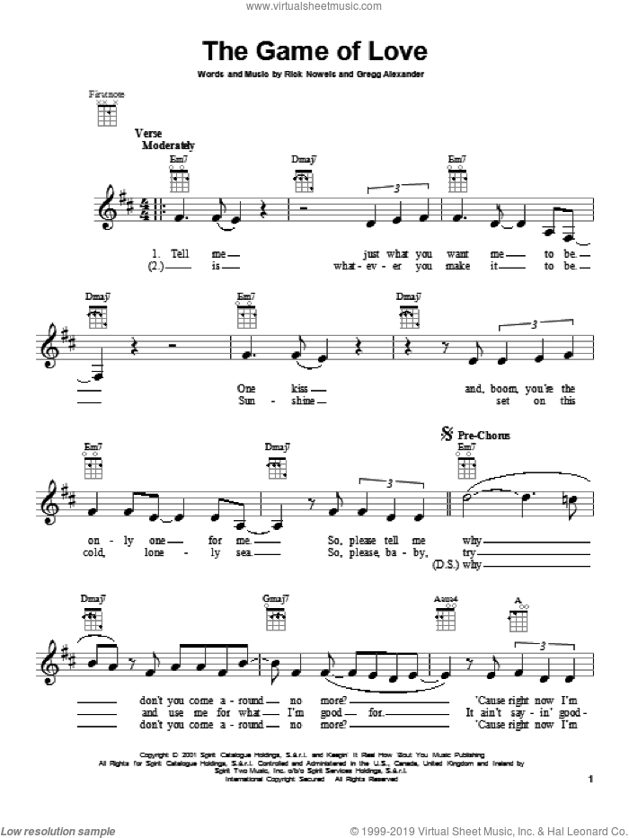 The Game Of Love sheet music for ukulele by Santana featuring Michelle Branch, intermediate skill level