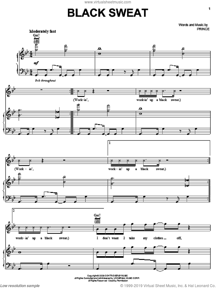 Black Sweat sheet music for voice, piano or guitar by Prince, intermediate skill level