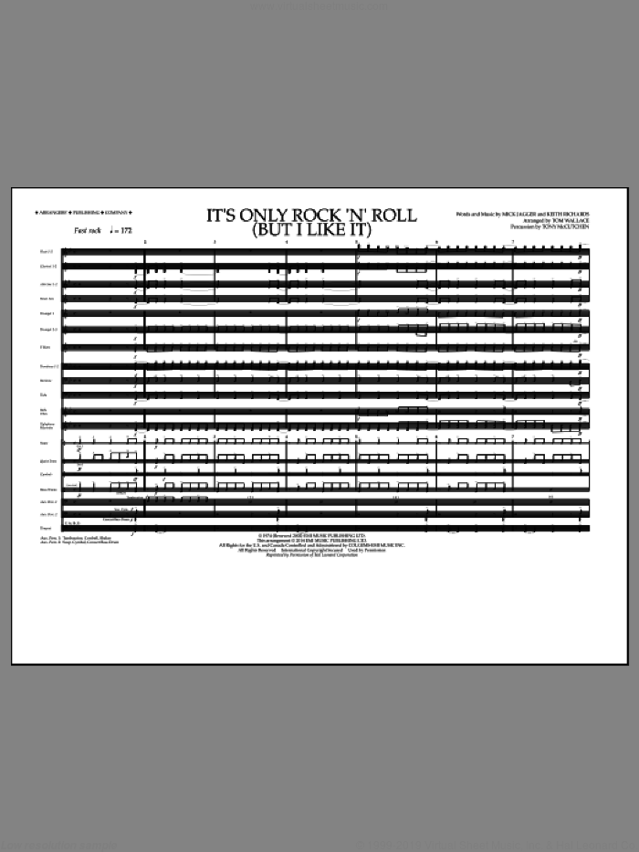 It's Only Rock 'n' Roll (But I Like It) (COMPLETE) sheet music for marching band by The Rolling Stones and Tom Wallace, intermediate skill level
