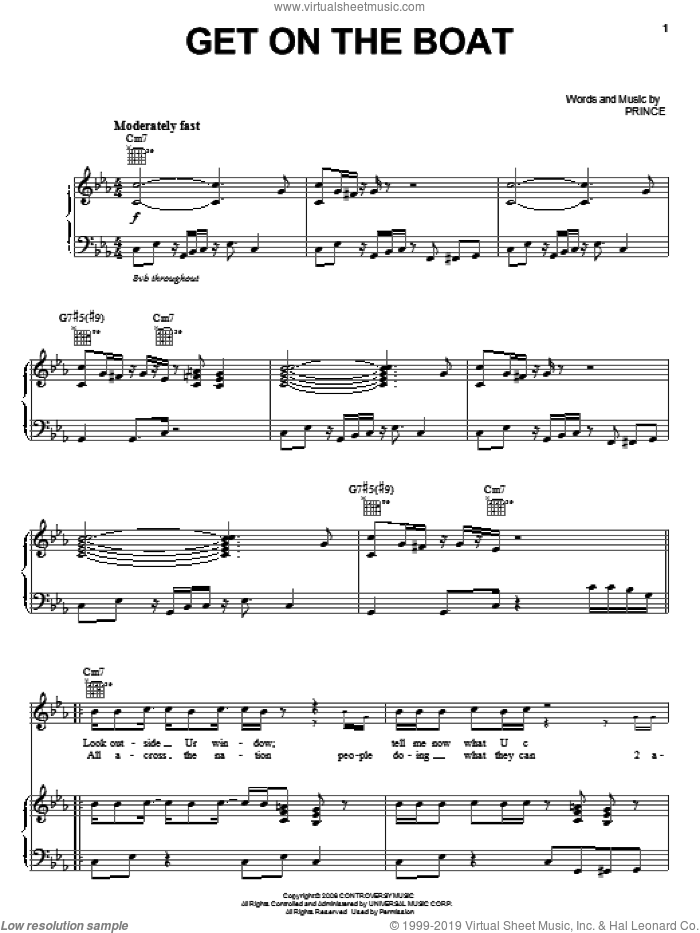 Get On The Boat sheet music for voice, piano or guitar by Prince, intermediate skill level