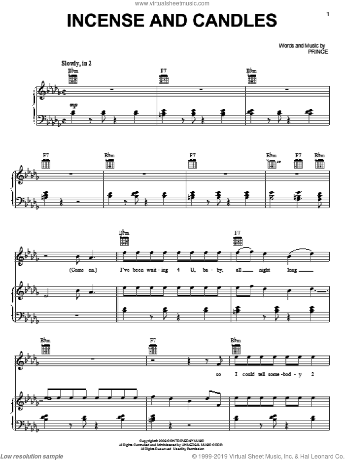 Incense And Candles sheet music for voice, piano or guitar by Prince, intermediate skill level