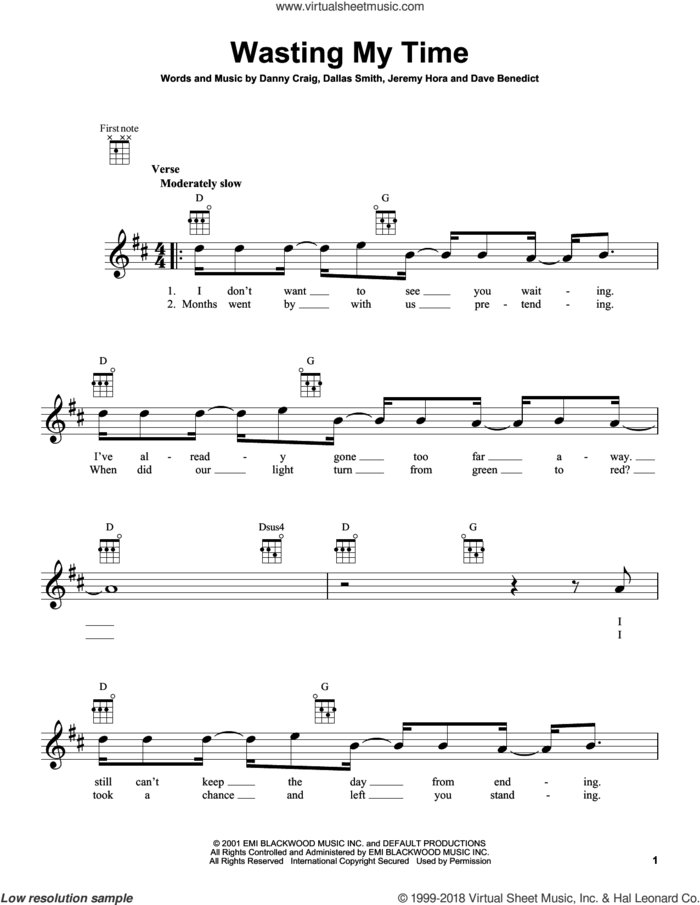 Wasting My Time sheet music for ukulele by Default, intermediate skill level